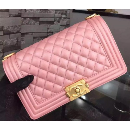 Fiú Chanel Flap Válltáska Rózsaszín Báránybőr Bőr A67086 Arany