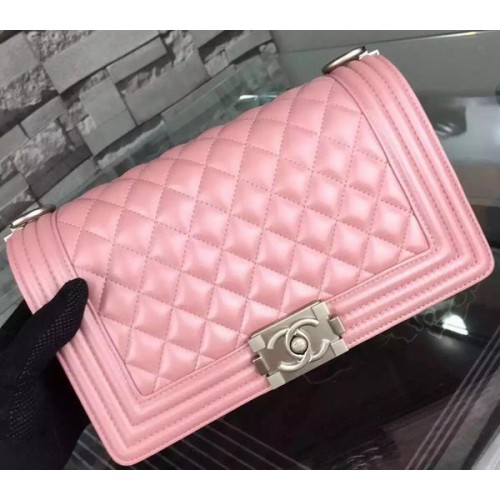 Fiú Chanel Flap Válltáska Rózsaszín Báránybőr Bőr A67086 Ezüst