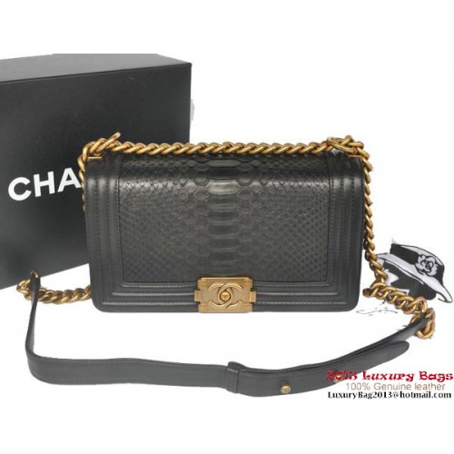 Fiú Chanel Flip Válltáska Python Bőr A66095 Fekete