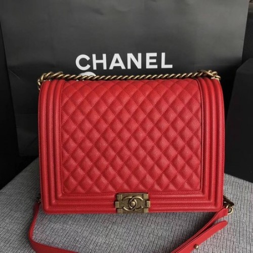 Fiú Chanel Flap Válltáska Piros Eredeti Cannage Mintás A67087 Arany