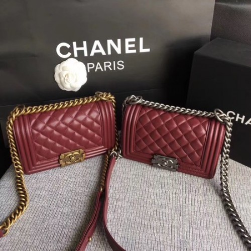 Fiú Chanel Flap Válltáska Báránybőr Bőr A67085 Borszínű