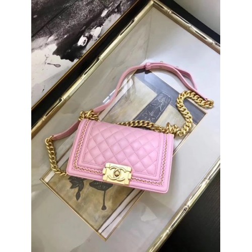 Fiú Chanel Flap Válltáska Báránybőr Bőr A67085E Rózsaszín