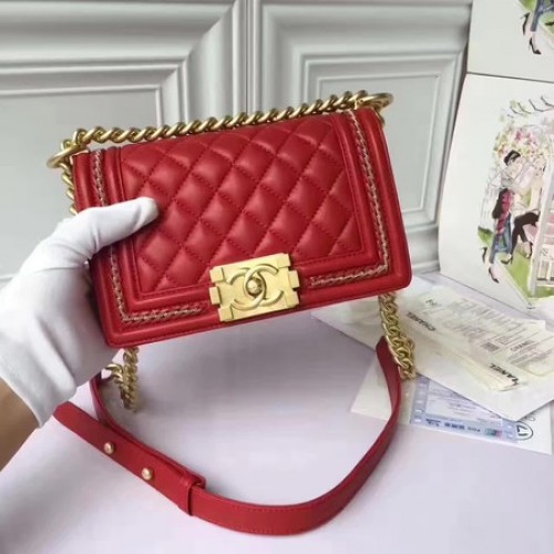 Fiú Chanel Flap Válltáska Báránybőr Bőr A67085E Piros