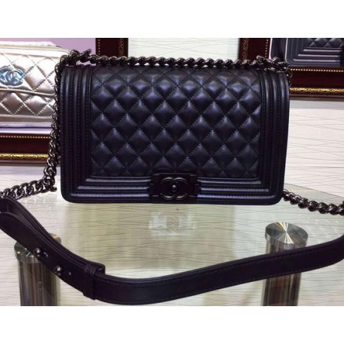 Fiú Chanel Flap Válltáska Báránybőr Bőr A67086 Fekete