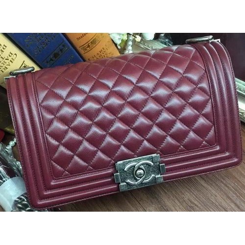 Fiú Chanel Flap Válltáska Báránybőr Bőr A67086 Burgundia