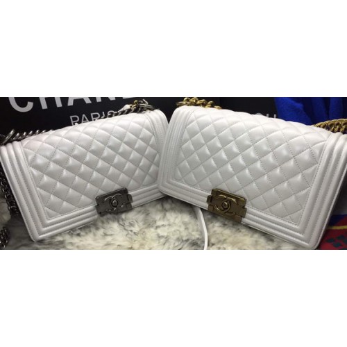 Fiú Chanel Flap Válltáska Báránybőr Bőr A67086 Törtfehér