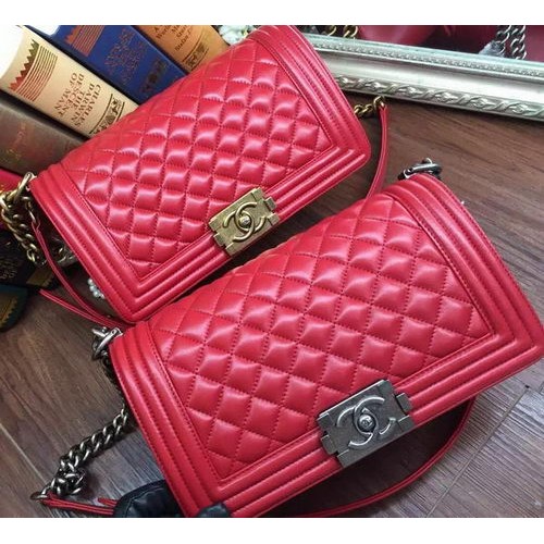 Fiú Chanel Flap Válltáska Báránybőr Bőr A67086 Piros