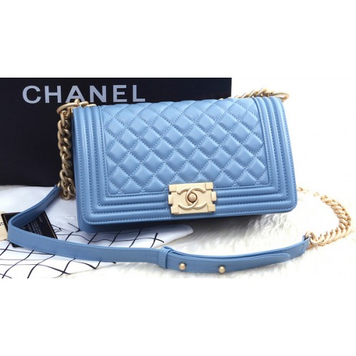 Fiú Chanel Flap Válltáska Égkék Báránybőr A67086 Arany