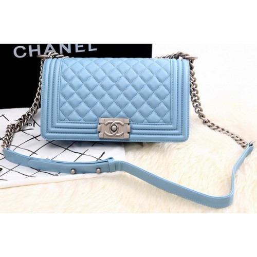 Fiú Chanel Flap Válltáska Égkék Báránybőr Bőr A67086 Ezüst