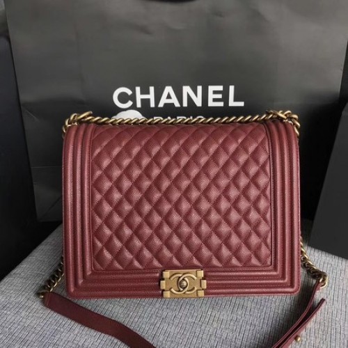 Fiú Chanel Flap Válltáska Bor Eredeti Cannage Mintás A67087 Arany