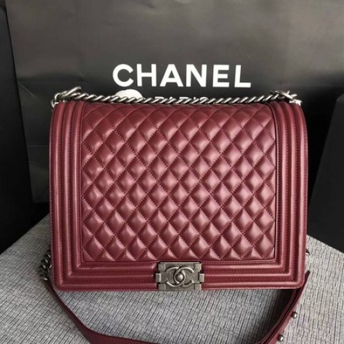 Fiú Chanel Flap Válltáska Bordeaux Eredeti Báránybőr A67087 Ezüst