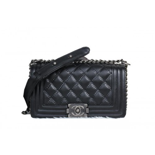 Fiú Chanel Flap Válltáska Borjúbőrből A8013 Fekete