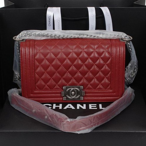 Fiú Chanel Flap Válltáska Báránybőr Bőrből A58500 Bordó