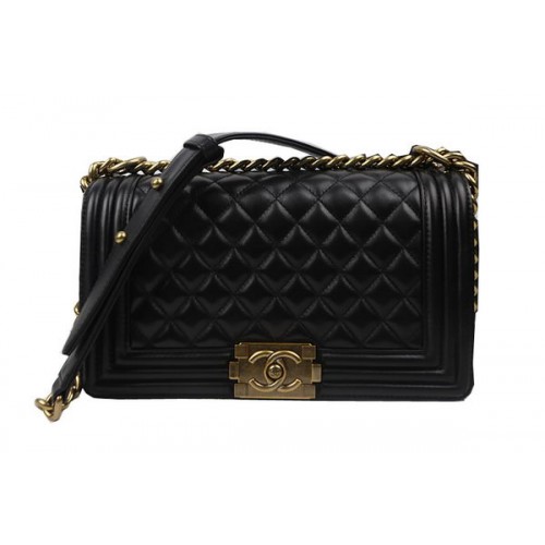 Fiú Chanel Flap Válltáska Fekete Eredeti Báránybőr A67025 Arany