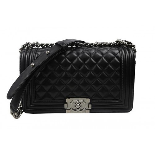 Fiú Chanel Flap Válltáska Fekete Eredeti Báránybőr A67025 Ezüst
