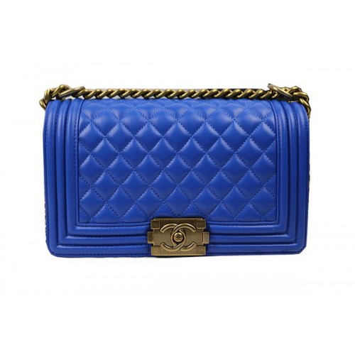 Fiú Chanel Flap Válltáska Kék Eredeti Báránybőr A67025 Arany