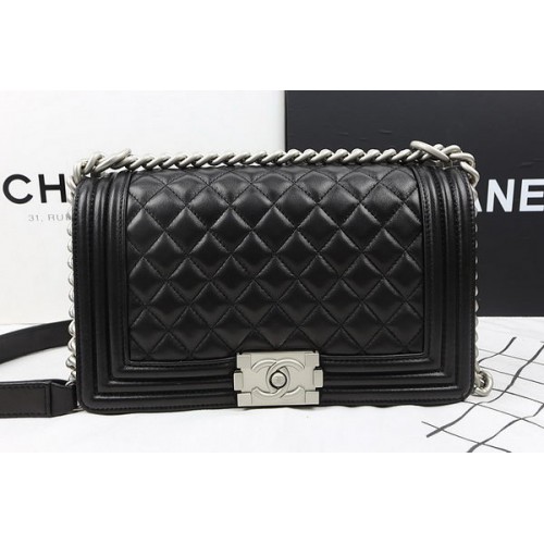 Fiú Chanel Flap Válltáska Eredeti Báránybőr A67025 Fekete