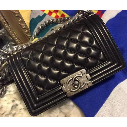 Fiú Chanel Flap Válltáska Báránybőr Bőr A67085 Fekete