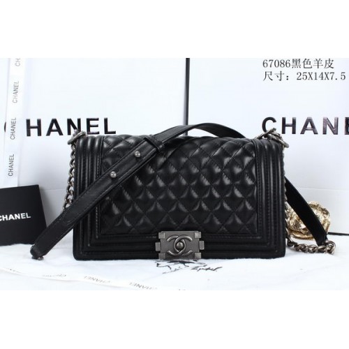 Fiú Chanel Flap Válltáska Báránybőr Bőr A67086 Fekete