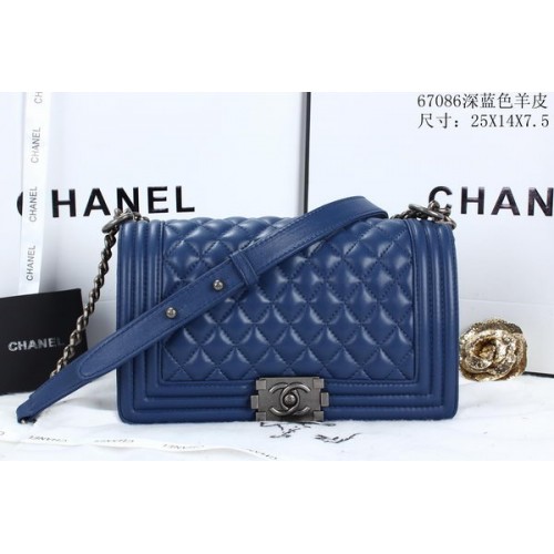 Fiú Chanel Flap Válltáska Báránybőr Bőr A67086 Kék