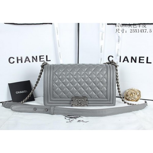 Fiú Chanel Flap Válltáska Báránybőr Bőr A67086 Szürke