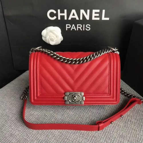 Fiú Chanel Eredeti Chevron Bőr 67086 Piros