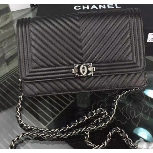 Fiú Chanel WOC Flip Táska Eredeti Chevron Báránybőr CHA4742 Fekete
