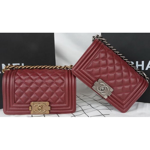 Fiú Chanel mini füles táska eredeti Cannage minta A67085 bordó