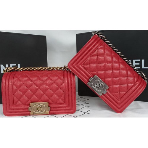 Fiú Chanel mini füles táska eredeti Cannage minta A67085 sötétpiros
