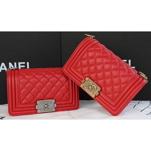 Fiú Chanel mini fedeles táska eredeti cannage mintával A67085 piros