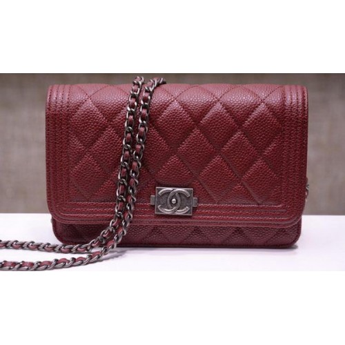 Fiú Chanel mini fedeles táska Cannage mintával A33815 bordó