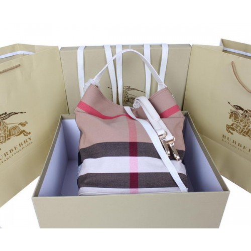 Burberry Közepes Brit Check Hobo Táska 1151 Törtfehér