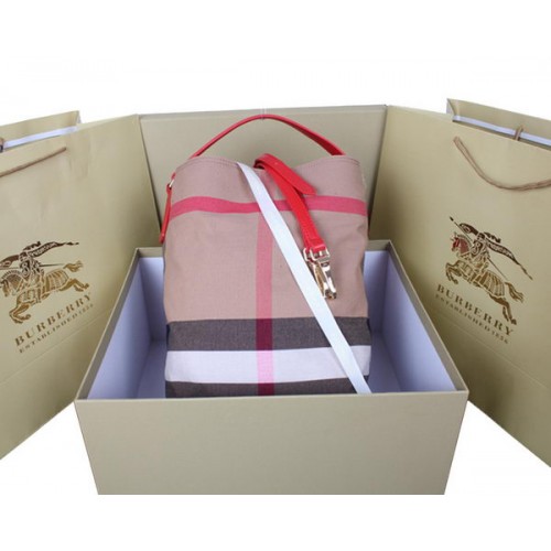 Burberry Közepes Brit Check Hobo Táska 1151 Piros