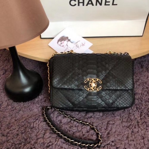 CHANEL 19 Flap Bag Eredeti Kígyóbőr Flap Bag AS1160 Fekete