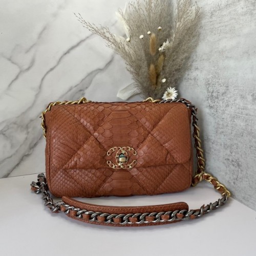 CHANEL 19 Flap Bag Eredeti Kígyóbőr Flap Bag AS1160 Camel