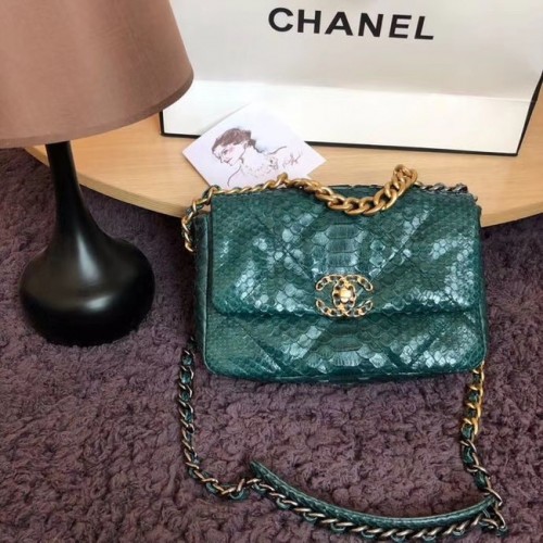 CHANEL 19 Flap Bag Eredeti Kígyóbőr Flap Bag AS1160 zöld