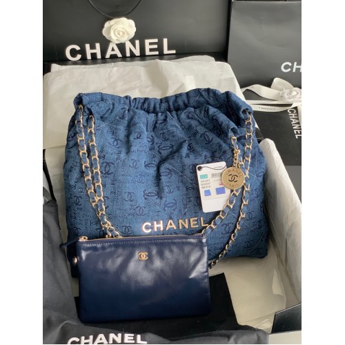 CHANEL 22 KÉZITÁSKA Farmer AS3261 kék és arany