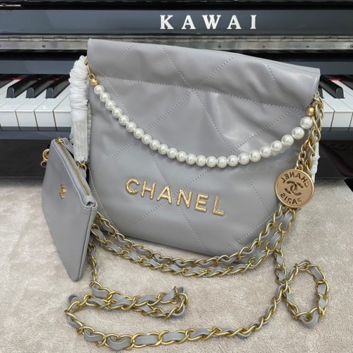 CHANEL MINI 22 KÉZITÁSKA Fémes Borjúbőr Arany Fém AS3989 Szürke