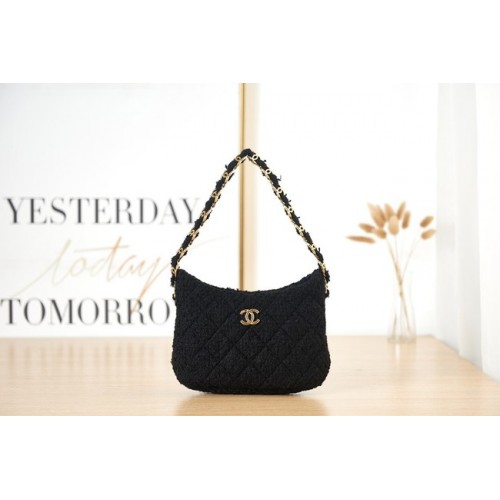 CHANEL SMALL Tweed aranyszínű fém AS3562 FEKETE