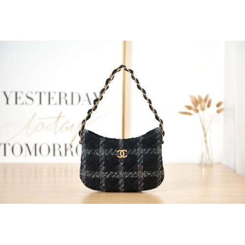 CHANEL SMALL Tweed aranyszínű fém AS3562 FEKETE ÉS KÉK