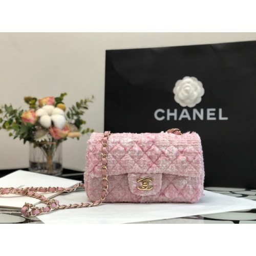 CHANEL Tweed fonott borjúbőr aranyszínű fém 1116 rózsaszín