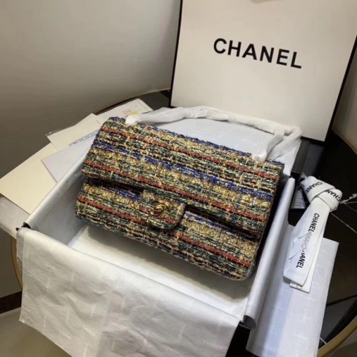 CHANEL Tweed borjúbőr tweed karkötő arany-tónusú fémből 1112 barackszínű