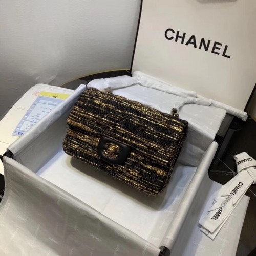 CHANEL Tweed borjúbőr tweed karkötő - aranyszínű fém 1116 fekete