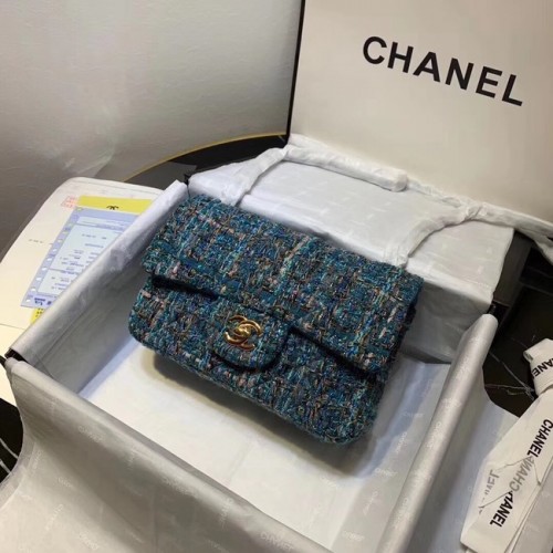 CHANEL Tweed borjúbőr tweed karkötő - aranyszínű fém 1116 kék