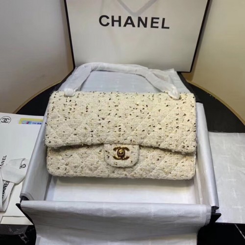 CHANEL Tweed borjúbőr karkötő - aranyszínű fém AS1112 fehér