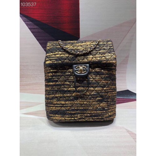 CHANEL Tweed kis hátizsák arany-tónusú fém 69965 fekete
