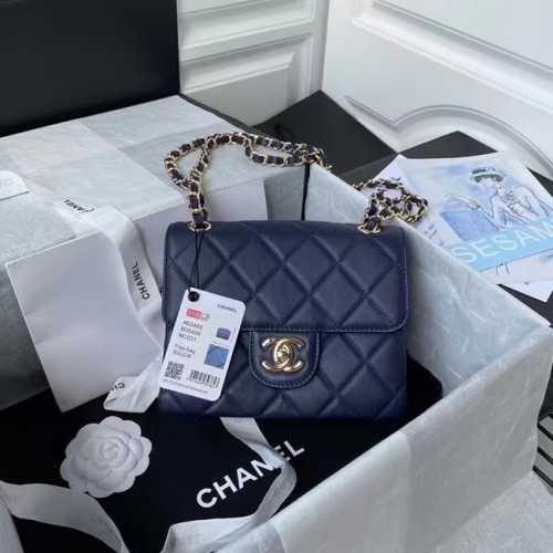 CHANEL mini fedeles táska AS2468 sötétkék
