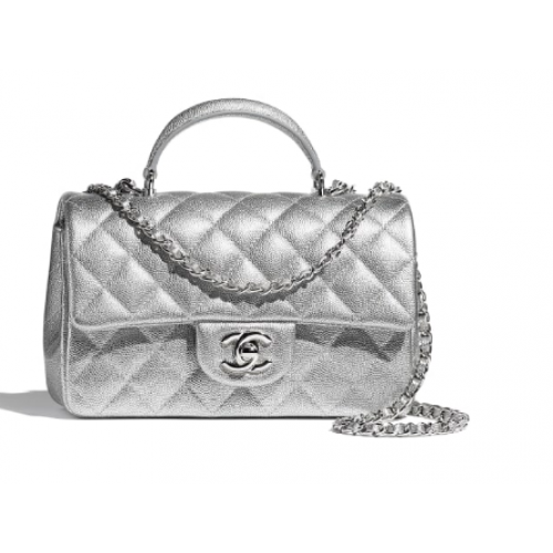 CHANEL mini fedeles táska felső fogantyúval AS2431 Ezüst