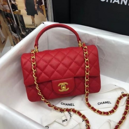 CHANEL mini fedeles táska felső fogantyúval AS2431 piros