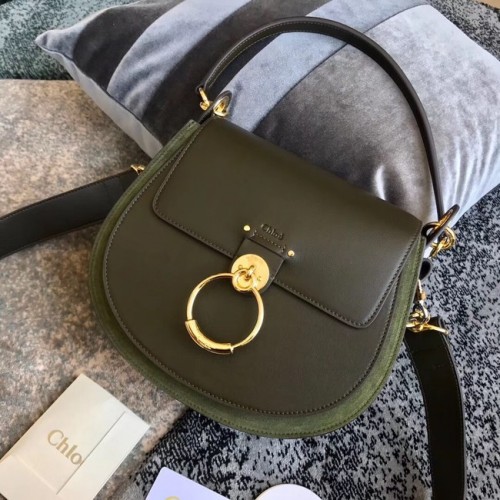 CHLOE Tess bőr és velúr crossbody táska 3S152 Feketészöld